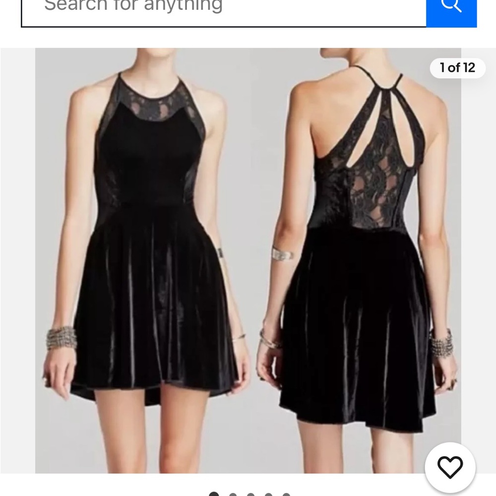 Free people little black dress velvet and lace fit and flare